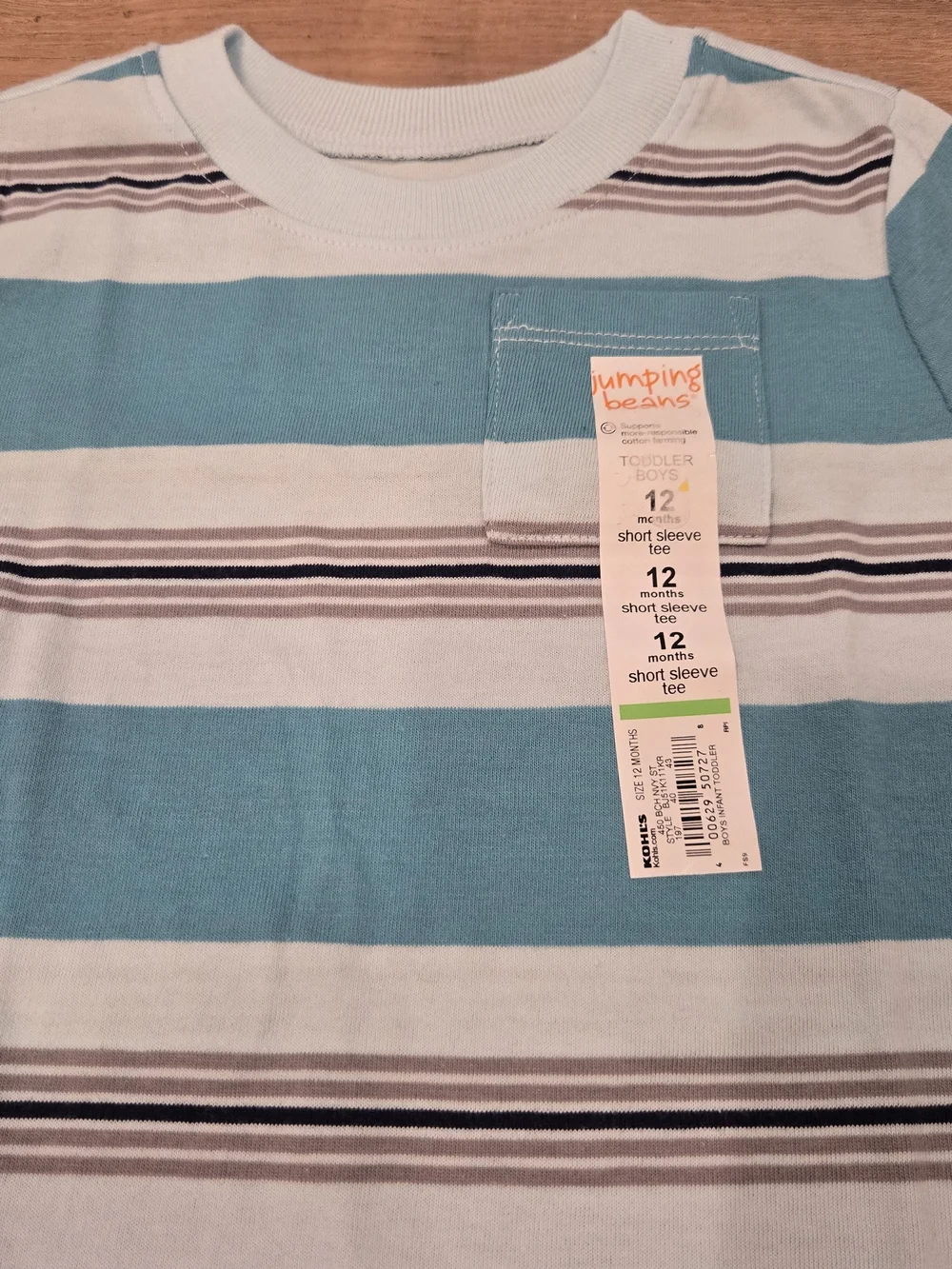 🌻 NWT Jumping Beans Baby Boy Nautical Striped Pocket Tee - Size 12M